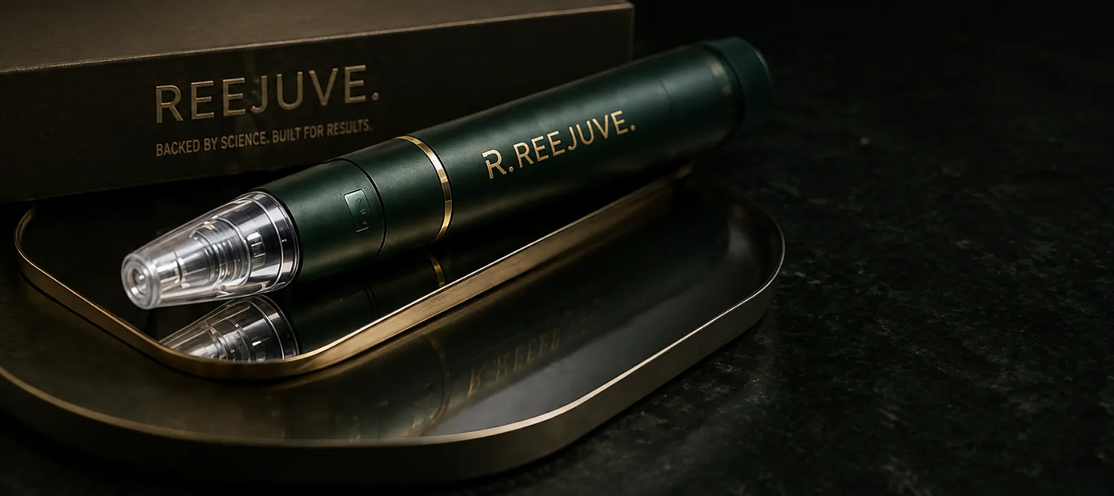 Reejuve peptide pens on dark surface